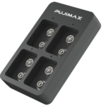 PUJIMAX Smart Fast 9V 4 Slots Battery Charger with , LED Status Indicators, and USB Cable – For Ni-MH, Ni-Cd & Li-ion Batteries