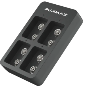 Capture PUJIMAX Smart Fast 9V 4 Slots Battery Charger with , LED Status Indicators, and USB Cable – For Ni-MH, Ni-Cd & Li-ion Batteries