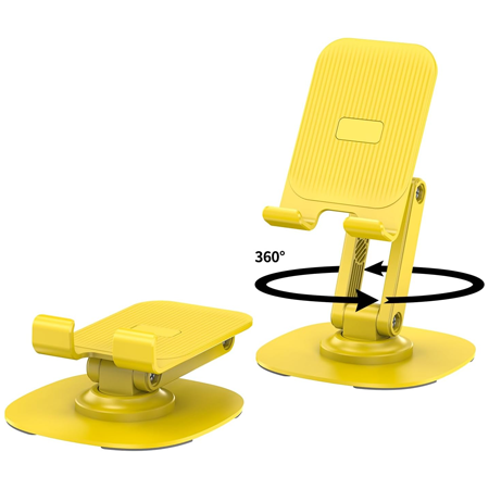 360° Rotating Foldable Mobile Phone Stand – Fully Adjustable Desktop Holder for Smartphones and Tablets Including iPhone 17/16/15 Pro, XR/XS Max/X Plus, iPad, Samsung (K69-Yellow) - Image 2