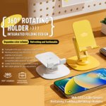 360° Rotating Foldable Mobile Phone Stand – Fully Adjustable Desktop Holder for Smartphones and Tablets Including iPhone 17/16/15 Pro, XR/XS Max/X Plus, iPad, Samsung (K69-Yellow) - Image 4
