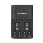PUJIMAX 4-Slot Universal Battery Charger – LED Display for AA, AAA & 9V Rechargeable Batteries