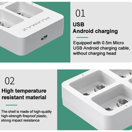 PUJIMAX Smart Fast 9V 4 Slots Battery Charger with , LED Status Indicators, and USB Cable – For Ni-MH, Ni-Cd & Li-ion Batteries - Image 3