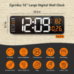 16.2 Inch Digital Alarm Clock for Wall or Table with Large LED Display, Date and Week, Remote Control, USB Powered, Ideal for Bedroom, Living Room, and Office (White Orange) - Image 4