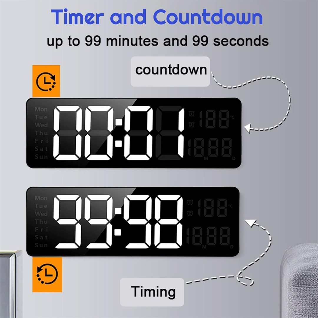 16.2 Inch Digital Alarm Clock for Wall or Table with Large LED Display, Date and Week, Remote Control, USB Powered, Ideal for Bedroom, Living Room, and Office (White Orange) - Image 3