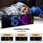 16.2 Inch Digital Wall Clock with Large LED Display, 8 RGB Colors, Temperature Display, 4-Level Brightness Dimmer, Night Light, and 12/24 Hour Format - Image 3