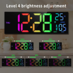 16.2 Inch Digital Wall Clock with Large LED Display, 8 RGB Colors, Temperature Display, 4-Level Brightness Dimmer, Night Light, and 12/24 Hour Format - Image 2