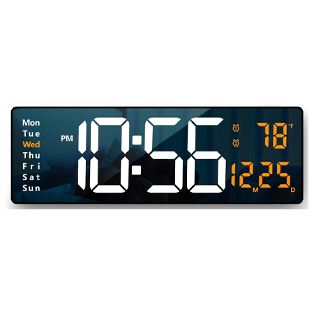16.2 Inch Digital Alarm Clock for Wall or Table with Large LED Display, Date and Week, Remote Control, USB Powered, Ideal for Bedroom, Living Room, and Office (White Orange)