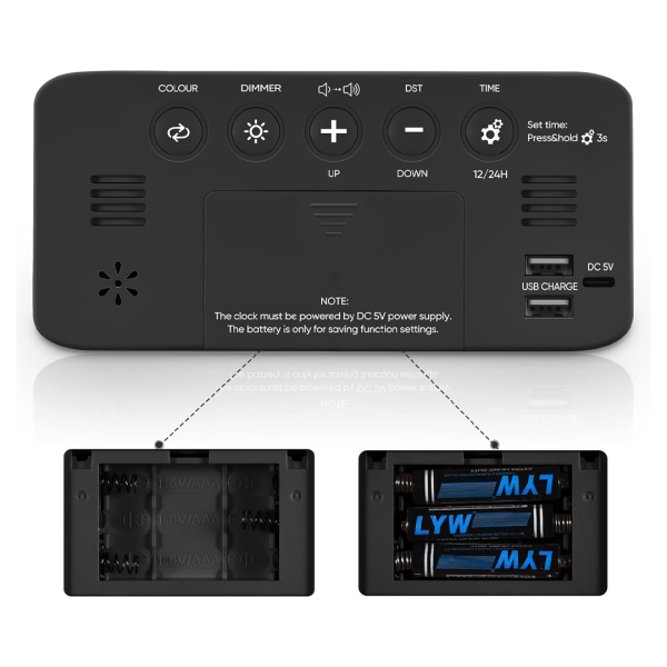 Portable Digital Alarm Clock with RGB 7-Color Night Light, Adjustable Volume, Snooze Function, and USB Charging - Image 3