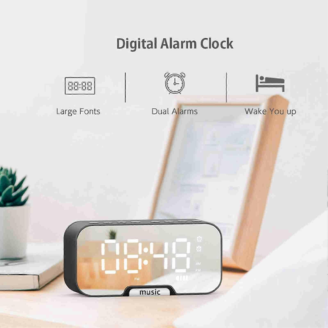 Black Bluetooth Speaker with Digital Alarm Clock and Large LED Display – Wireless Audio, Time Display, and Multifunctional Alarm Clock - Image 4