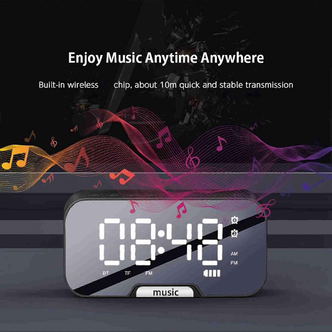 Black Bluetooth Speaker with Digital Alarm Clock and Large LED Display – Wireless Audio, Time Display, and Multifunctional Alarm Clock - Image 2