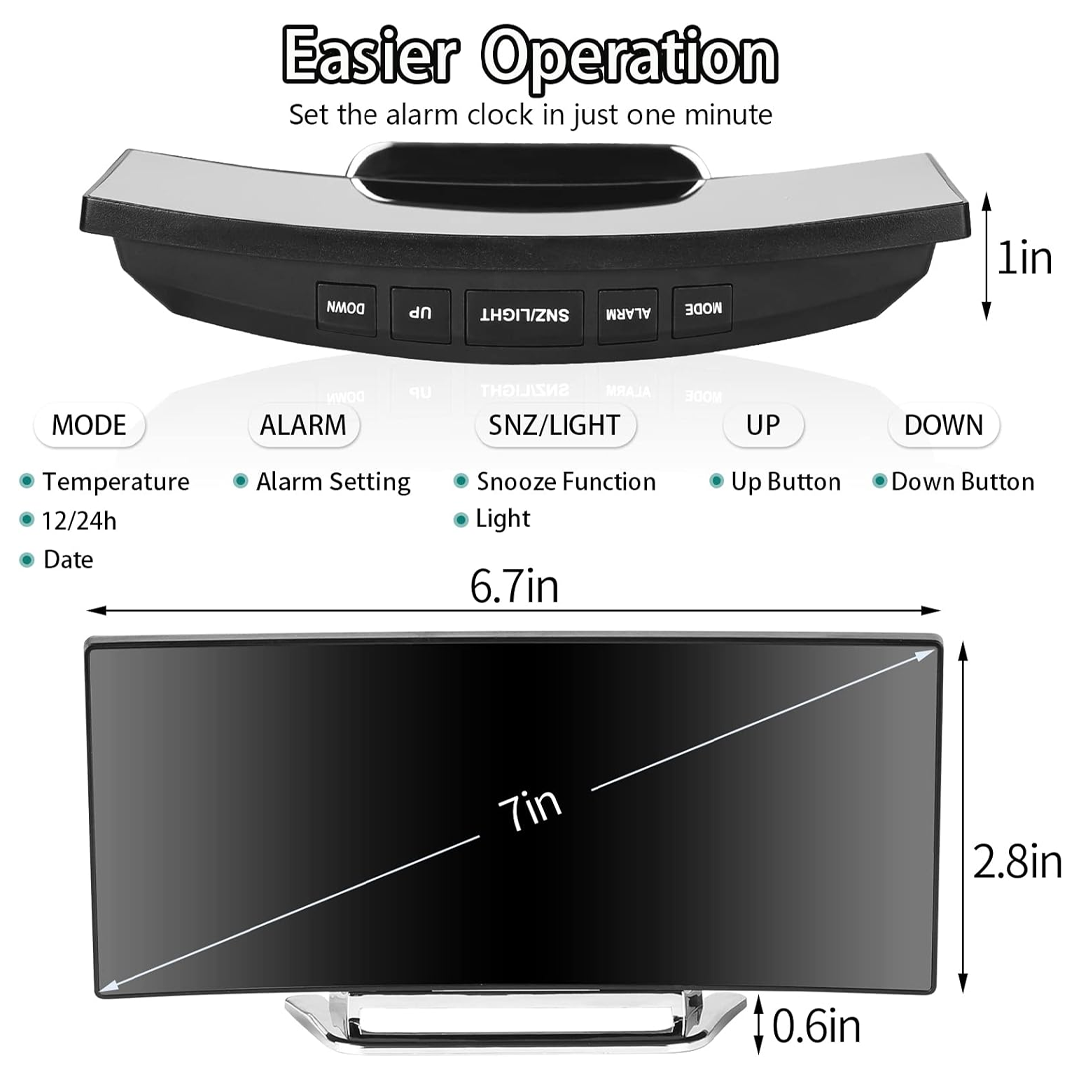 Digital Alarm Clock with Large 7-Inch LED Mirror Display, Dual Brightness Levels, 12/24-Hour Time Format, Temperature & Date Display - Image 3