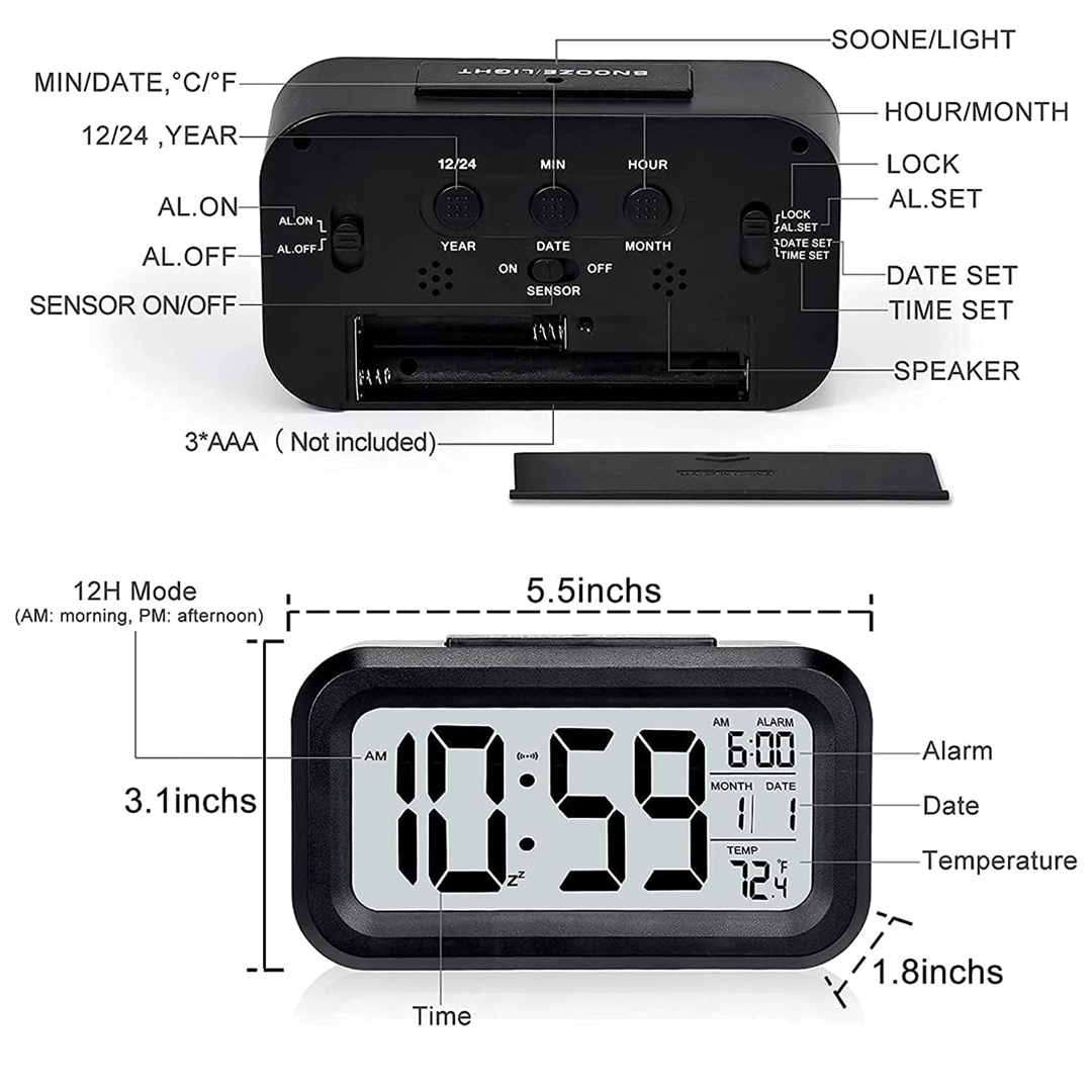 Digital Alarm Clock for Bedroom with Large LCD Screen, Snooze Function - Image 4