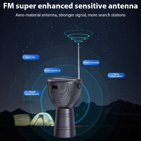 DV-660 Solar Bluetooth Portable Speaker – African Drum Design with Flashlight, Indoor/Outdoor Party, Hiking & Cycling Use, Built-in Solar Panel, Black - Image 4