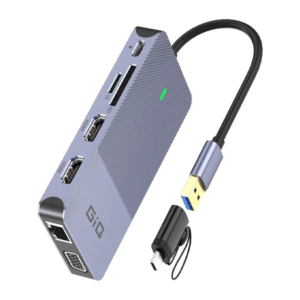 USB Docking Station GIQ USB-C Hub | USB 3.0 to Dual HDMI & VGA Adapter | Triple Display Laptop Docking Station with Dual Monitor HDMI Splitter & Extender | Compatible with MacBook