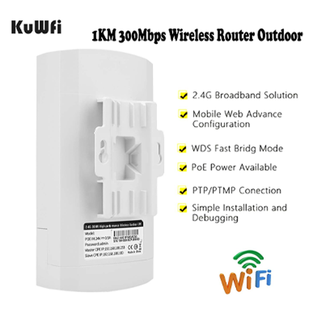 KuWFi Long-Range Point-to-Point Wireless WiFi Bridge – 2.4GHz 300Mbps High-Performance Access Point CPE Kit for Indoor & Outdoor Use, Designed for Stable PTP/PTMP Network Connections - Image 2