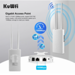 KuWFi IP65 Weatherproof Outdoor WiFi Extender – Dual Band Wireless Access Point with High-Gain 5dBi Antennas, Dual Ethernet Ports, and 24V PoE Power Support - Image 4