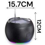 XKT K15S Wireless Portable Bluetooth Speaker – USB, Micro SD, FM Radio & AUX Support, 1200mAh Battery with Solar Charging, High-Quality Outdoor Sound (Black) - Image 3