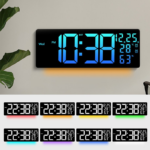 17-Inch Large Display RGB LED Digital Wall Clock with Giant Temperature, Calendar, Day, and Neon Backlight Night Light - Image 4