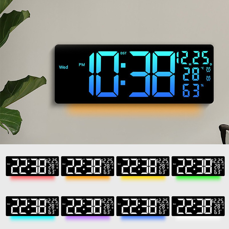 17-Inch Large Display RGB LED Digital Wall Clock with Giant Temperature, Calendar, Day, and Neon Backlight Night Light - Image 4