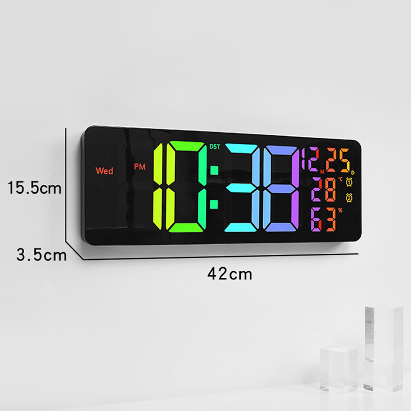 17-Inch Large Display RGB LED Digital Wall Clock with Giant Temperature, Calendar, Day, and Neon Backlight Night Light - Image 3