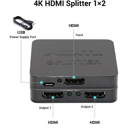 4K HDMI Splitter 1x2 – Distribute One HDMI Source to Two Displays, Supports Dual Monitor Duplication and Mirroring, HDMI 2.0b, 60Hz, Full HD 1080P, 3D, 18.5Gbps, Compatible with Xbox, PS4, Blu-Ray Player, and HDTV – Black - Image 3
