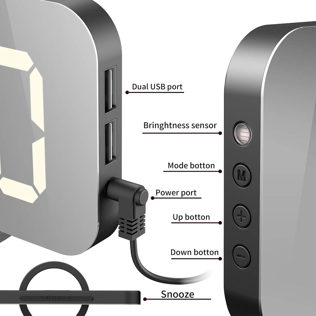 Portable LED Mirror Alarm Clock with HD Digital Display – Large Screen Table and Travel Clock - Image 3