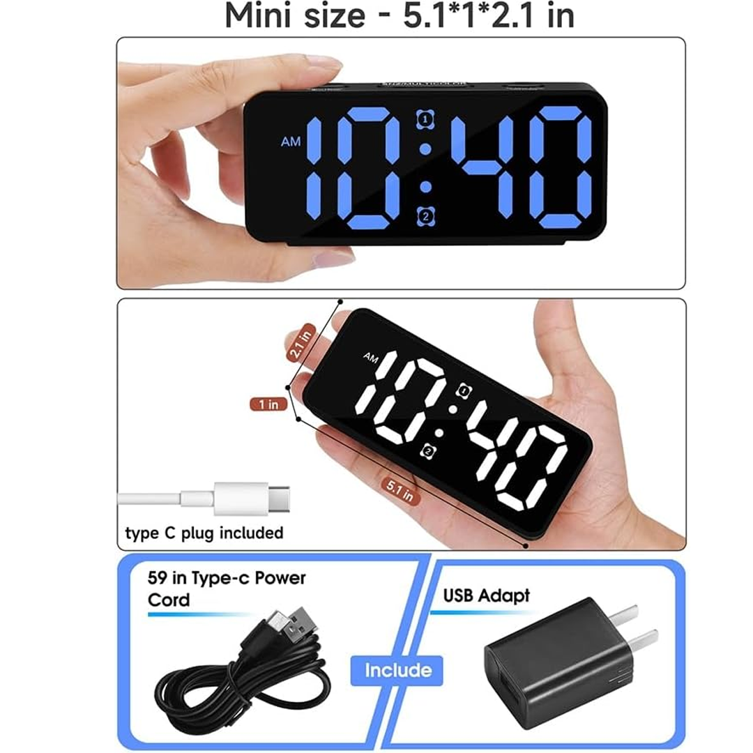 Mini, Loud for Adults with Deep Sleep, Portable Travel Alarm Clock for Bedroom or Bed - Image 4