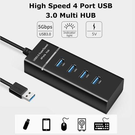 4-Port High-Speed USB 3.0 Hub – SuperSpeed Multiport Slim Adapter with LED Indicator, 1-Foot Cable, Compatible with USB Drives, Mouse, Keyboards, Mobiles, and Tablets (Black) - Image 3