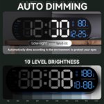 13.7 Inch Digital Wall Clock with Large Display, RGB Color Changing Night Light, Remote Control, Date, Week, Temperature, Daylight Saving, Auto Brightness Dimmer, Plastic Body - Image 4