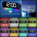 13.7 Inch Digital Wall Clock with Large Display, RGB Color Changing Night Light, Remote Control, Date, Week, Temperature, Daylight Saving, Auto Brightness Dimmer, Plastic Body - Image 3