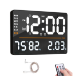 13 Inch Digital Wall Clock with Large Display, Remote Control, Automatic Brightness, Temperature, Date, Week, and Alarm Function for Living Room and Office Decor – Black