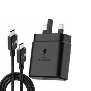 Samsung 45W Super Fast Charging Adapter with 1.5M Woven USB Type-C Cable | UK Plug Wall Charger | Compatible with Samsung Galaxy S25/S24/S23/S22/S21, Google Pixel 6/7/8, Huawei P40/P50, OnePlus 11/12