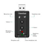 USB External 7.1 Channel 3D Virtual Audio Sound Card Adapter, Converts USB Port for Microphone, Headphone, and Speaker Use via 3.5mm AUX Jack on Computers and Laptops - Image 2