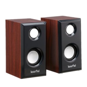 Leerfei Wooden Speakers Set of 2 – Premium Stereo Sound, Brown & Black Finish