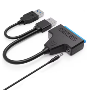 USB 3.0 to SATA III Adapter Cable (7+15 Pin) – 22-Pin Connector for 2.5 Inch External SSD/HDD, Supports Up to 6 Gbps Data Transfer and 4TB Drives – Black