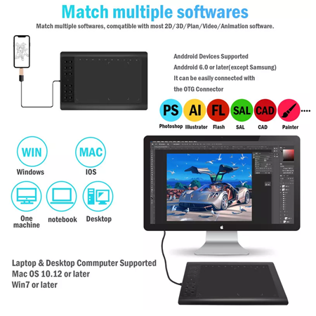 VIN1060 Plus Graphics Drawing Tablet with Battery-Free Pen | Compatible with PC, Mac, and Smartphones - Image 2