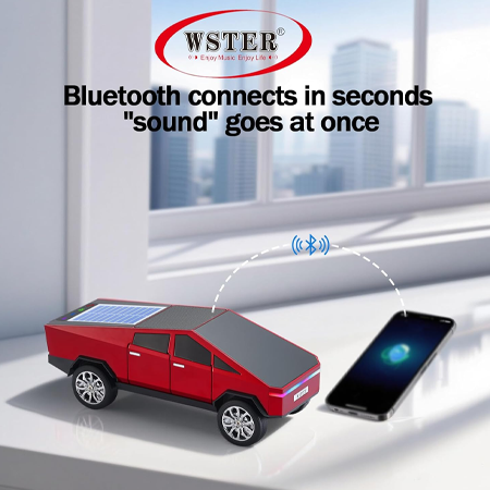 WS-699 7W 1200mAh Solar-Powered Wireless Bluetooth Speaker – Tesla Cybertruck-Inspired Design, Portable Desktop and Party Sound Box with Mini Karaoke Function for Cars and Home Use - Image 3