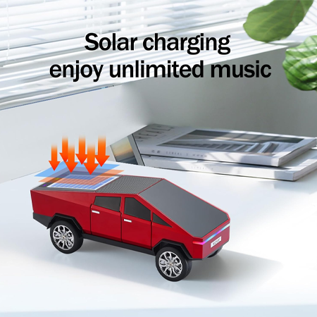 WS-699 7W 1200mAh Solar-Powered Wireless Bluetooth Speaker – Tesla Cybertruck-Inspired Design, Portable Desktop and Party Sound Box with Mini Karaoke Function for Cars and Home Use - Image 2