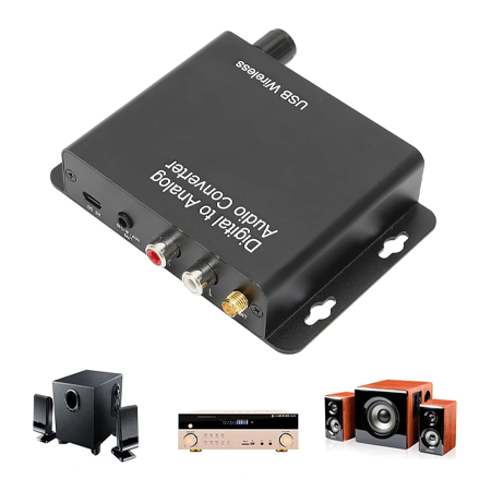 Digital to Analog Audio Converter – Black Stereo DC 5V/2A Portable Fiber Optic to 3.5mm Sound Adapter for Mobile Phones - Image 2