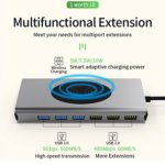14-in-1 USB-C Docking Station with Wireless Charging | Multiport Adapter with 4K HDMI, VGA, 7 USB Ports, SD/TF Card Reader, Gigabit Ethernet, and Audio Jack | Compatible with MacBook, Dell, Lenovo, HP, and Other USB-C Devices - Image 4