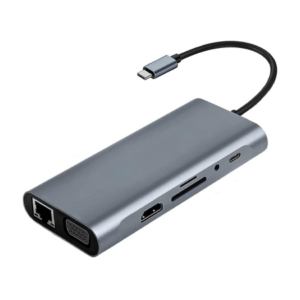 USB-C Docking Station 11-in-1 Hub | Multiport Adapter with 4K HDMI, VGA, Type-C PD, USB 3.0, Ethernet, SD/TF Card Reader, and 3.5mm AUX | Compatible with MacBook Pro/Air and Other USB-C Laptops