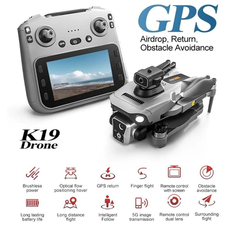 K19 Max GPS Drone – 4.5-Inch Screen Controller with SD Card, Unmanned Aerial Vehicle Featuring Airdrop, Brushless Motor, Optical Flow Positioning, Active Obstacle Avoidance, 4K Camera, and Carrying Case Included - Image 2
