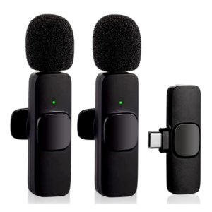 K9 Dual Wireless Lavalier Microphone for Android Type-C Smartphones – Noise Reduction, Plug-and-Play Recording in Black