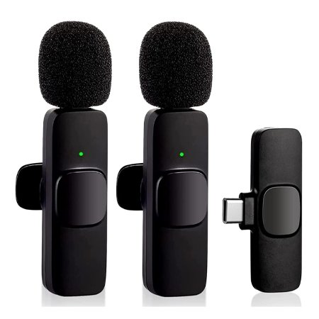 K9 Dual Wireless Lavalier Microphone for Android Type-C Smartphones – Noise Reduction, Plug-and-Play Recording in Black