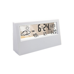 Transparent Modern Desk Clock – Digital Alarm with Temperature, Humidity, Snooze Function, Battery Operated, Stylish Home and Office Decor for Living Room, Bedroom, or Shelf
