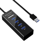 4-Port High-Speed USB 3.0 Hub – SuperSpeed Multiport Slim Adapter with LED Indicator, 1-Foot Cable, Compatible with USB Drives, Mouse, Keyboards, Mobiles, and Tablets (Black)
