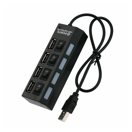 Generic High-Speed 4-Port Mini USB 2.0 Hub for Laptop and Desktop Computers, Black
