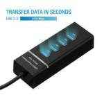 4-Port High-Speed USB 3.0 Hub – SuperSpeed Multiport Slim Adapter with LED Indicator, 1-Foot Cable, Compatible with USB Drives, Mouse, Keyboards, Mobiles, and Tablets (Black) - Image 2