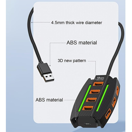 10-Port USB 3.0 Hub with Power Adapter – High-Speed Multiport USB Splitter with 3.9ft Cable, Compact USB Extension Dock for Desktop, Laptop, Xbox, Camera, Keyboard, and Mouse - Image 3
