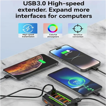 10-Port USB 3.0 Hub with Power Adapter – High-Speed Multiport USB Splitter with 3.9ft Cable, Compact USB Extension Dock for Desktop, Laptop, Xbox, Camera, Keyboard, and Mouse - Image 4